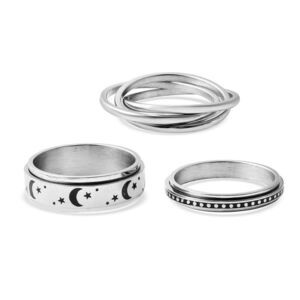 Stress Buster Spinner Ring in Stainless Steel Set of 3 Size 13